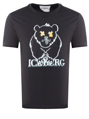 Iceberg Black Short-Sleeve Tee with Bear Graphic and Yellow Accents NWT MSRP 240